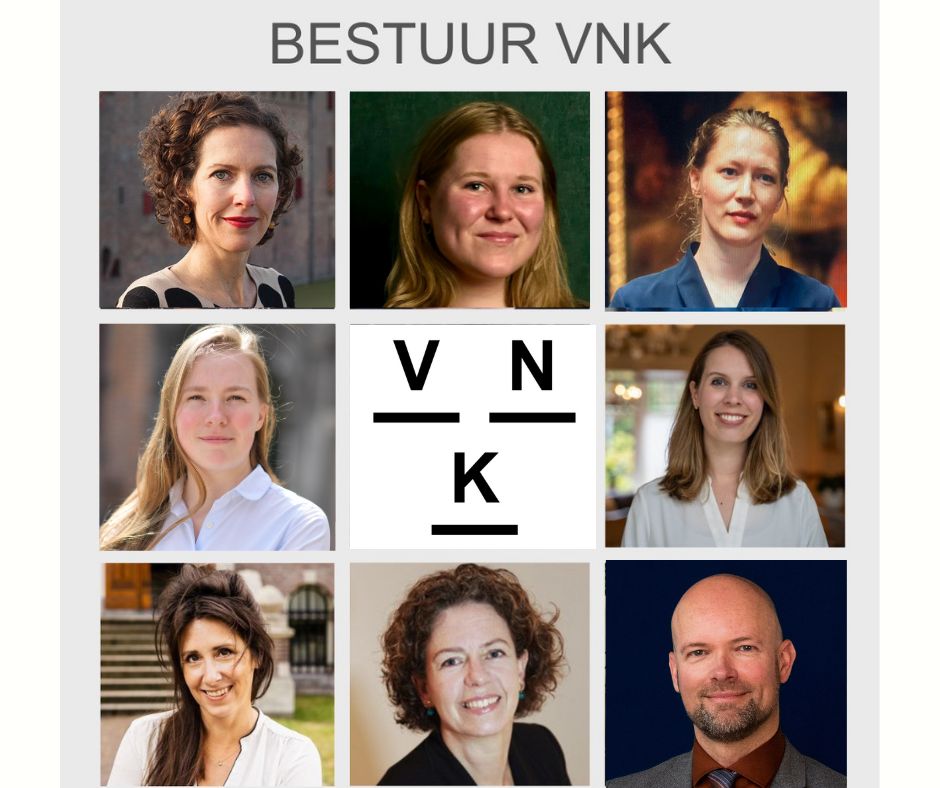 Bestuur VNK (v.l.n.r.): Annemarie den Dekker, Roísin Douglas, Suzie Hermán, Anna Koldeweij, Esther van der Hoorn, Lisette Luijkx, Marion van der Marel en Johan de Haan